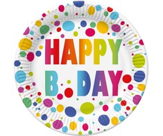 „Happy Birthday Dots“ popierinės lėkštės, 8 vnt. pakuotė, 22,7 cm
