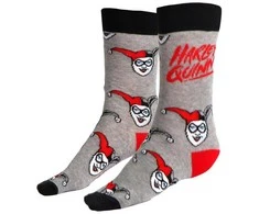 Harley Quinn pilkos suaugusiųjų ilgos kojinės 36/43