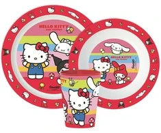 „Hello Kitty And Friends“ pietų rinkinys, iš mikroplastiko, su puodeliu 260 ml