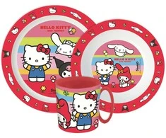 „Hello Kitty“ ir draugų pietų rinkinys, mikroplastiko, su puodeliu, 390 ml