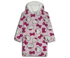 Hello Kitty kaspinėlio formos užsimaunama pliušinė poliarinė antklodė, pončas 7-14 metų