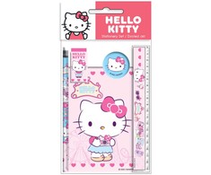 „Hello Kitty“ kelioninis 5 dalių kanceliarinių prekių rinkinys