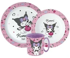 Hello Kitty Kuromi pietų servizas, mikroplastiko, su puodeliu, 390 ml