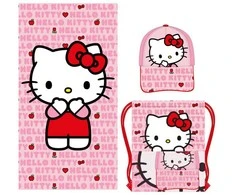 „Hello Kitty“ rankšluostis, sportinis krepšys, beisbolo kepuraitės rinkinys