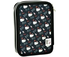 Hello Kitty širdelės formos pieštukų dėklas, užpildytas dviem sluoksniais