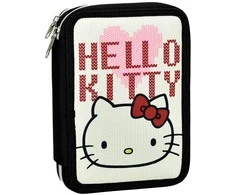 Hello Kitty širdelės formos pieštukų dėklas, užpildytas dviem sluoksniais