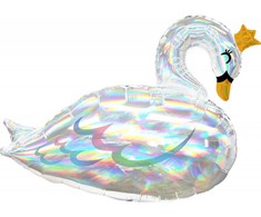 Holografinis folijos balionas „Gulbė“ su auksine tiara, 73 cm