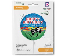 Holografinis folijos balionas „Happy Birthday Controller“, 46 cm