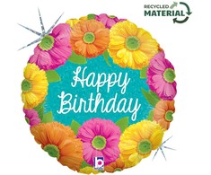 Holografinis folijos balionas „Happy Birthday Blooms“, 46 cm