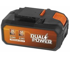 POWERPLUS 2x20v 2,5Ah baterija, skirta 40V arba 5Ah įrankiui su 20V Dual Power Powdp9037 įrankiu – suderinama su 40V ir 20V įrankiais