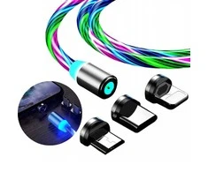 Įkroviklis - blizgus laidas su magnetiniais antgaliais (Micro USB, C tipo, iPhone Lightning)