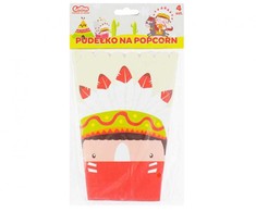 Indiško vakarėlio popierinė spragintų kukurūzų dėžutė 19 cm 4 vnt.