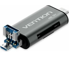 „Vention USB3.0“ daugiafunkcis kortelių skaitytuvas, pilkas, metalinis