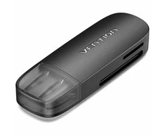 „Vention 2-in-1“ USB 3.0 A kortelių skaitytuvas (SD+TF) Juodas, dviejų diskų raidė