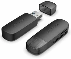 „Vention 2-in-1“ USB 3.0 A kortelių skaitytuvas (SD+TF) Juodas, dviejų diskų raidė
