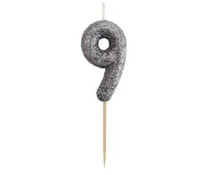 GoDan Cake žvakė numeris 9 blizgučiai, juoda 11,5x3,5 cm Godan