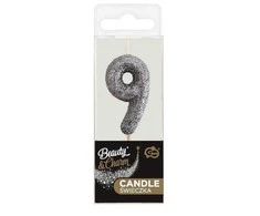 GoDan Cake žvakė numeris 9 blizgučiai, juoda 11,5x3,5 cm Godan