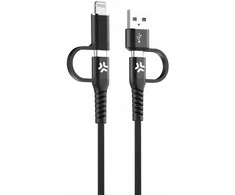 CELLY 4-IN-1 CABLE A+C TO C+LIGHT 2M BK