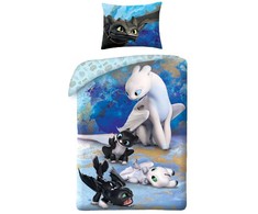 MCU Patalynė bawełniana 140x200 How to train your dragon poszewka 70x90 mėlyna Kids 12 Halantex