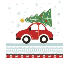 Kalėdinės „Joyful Xmas Car“ servetėlės, 20 vnt. pakuotė, 33 x 33 cm