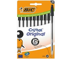 Rašiklis - BIC - Cristal Original - 10 vienetų pakuotė - Juoda spalva - Plona smaigalys