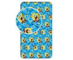 Prześcieradło bawełniane su gumką 90x200 Sponge Bob Kanciastoporty 0937 mėlyna gąbka SpongeBob