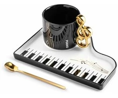 Keraminis kavos muzikos rinkinys su šaukštu ir lėkštute