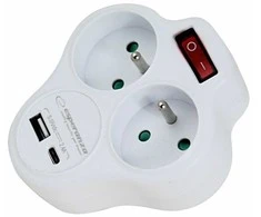 Esperanza ELK311W Electrical splitter 2 GN. USB-C USB-A ON. Baltas