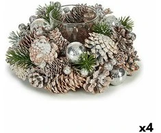 Krist+ Kalėdinis žvakių laikiklis Balta Skaidrus Sidabras stiklas Plastmasinis 19 x 9 x 19 cm (4 vnt.)