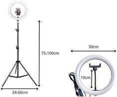 LED žiedinė lempa + telefono laikiklis + stovas 100 cm 3 šviestuvų gaubtai