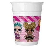 LOL Surprise Glitterati plastikinių puodelių rinkinys 8 vnt. po 200 ml