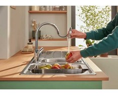 Virtuvinis kombainas Plautuvės maišytuvas GROHE START EDGE, aukštas, ištrauk. dušelis, lenktu snapu, chromo sp.