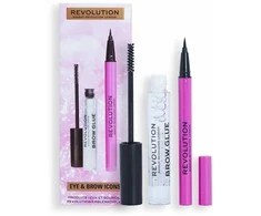 Revolution Make Up „Makeup Revolution London Eye &amp; Brow Icons“ dovanų rinkinys: antakių gelis ir antakių pomada, rinkinys moterims (antakiams skirti klijai 3 ml + skystas akių kontūro pieštukas 0,5 ml)