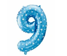 GoDan folijos balionas „Numeris 9“, mėlynas su žvaigždėmis, 61 cm, p10