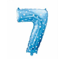 GoDan Number 7 folijos balionas, mėlynas su žvaigždėmis, 61 cm