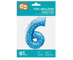 GoDan folijos balionas Nr. 6, mėlynas su žvaigždėmis, 61 cm