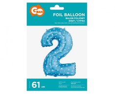 GoDan folijos balionas „Number 2“, mėlynas su žvaigždutėmis, 61 cm