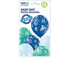 Mėlyni balionai „Baby Baby Boy“, 6 vnt. 12 colių (30 cm)