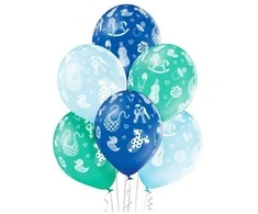 Mėlyni balionai „Baby Baby Boy“, 6 vnt. 12 colių (30 cm)