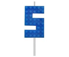 Mėlyni blokeliai Statybinis blokelis numeris 5 Mėlyna torto žvakė