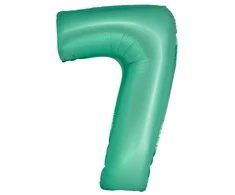 Mėtų spalvos folijos balionas „Skaičius 7“, 76 cm