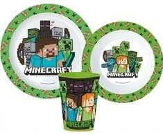 „Minecraft Pixelcraft“ vakarienės rinkinys, mikroplastiko, su puodeliu 260 ml