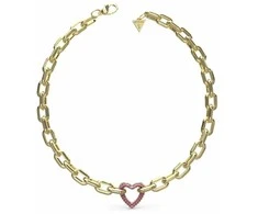 Guess Išskirtinis paauksuotas vėrinys su rausvais kristalais „Beloved“ JUBN05004JWYGPKT/U