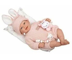 Arias Reborn lėlė Lucia 45 cm – rankų darbo, rožiniai megzti rūbai