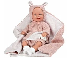 Arias realistinė kūdikio lėlė su rožiniu pledu ir čiulptuku, 35 cm