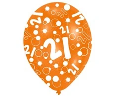 Oranžiniai „Su gimtadieniu“ balionai „Happy Birthday 21“, 6 vnt., 11 colių (27,5 cm)