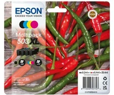 Tusz Epson Epson 503XL kelių kasečių pakuotė – 4 kasečių pakuotė – XL – juoda, geltona, žydra, rausvai raudona – originali – lizdinė pakuotė su RF / garsiniu signalu – rašalo kasetė – skirta „Expression Home XP-5200“, „XP-5205“, „WorkForce WF-2960DWF“, „WF-2965DWF“ spausdintuvams