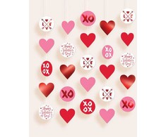 Pakabinamų dekoracijų rinkinys „Su meile ir Valentino diena“ (5 dalys)