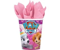 „Paw Patrol“ rožiniai popieriniai puodeliai, 8 vnt., 250 ml