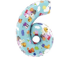 Peppa Pig mėlynas folijos balionas numeris 6 66 cm